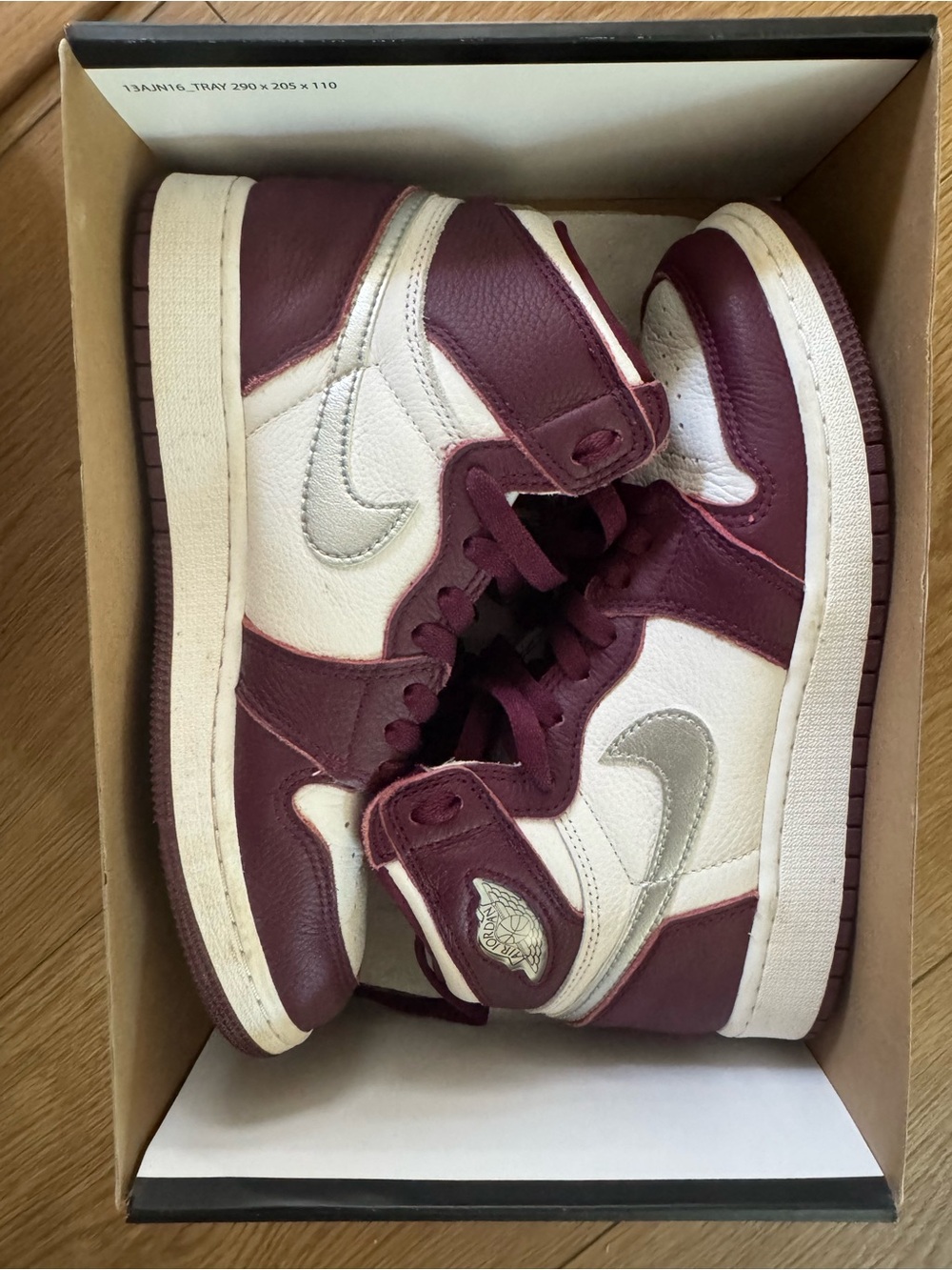 Nike Kids High-Top Sneakers in Maroon and White with Silver Swoosh